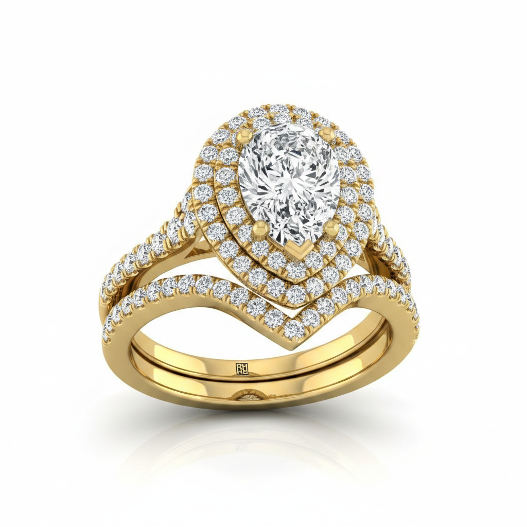 The Britney Matching Wedding Band, Pear in 18K Yellow Gold