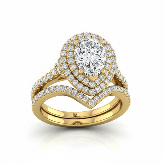 The Britney Matching Wedding Band, Pear in 18K Yellow Gold