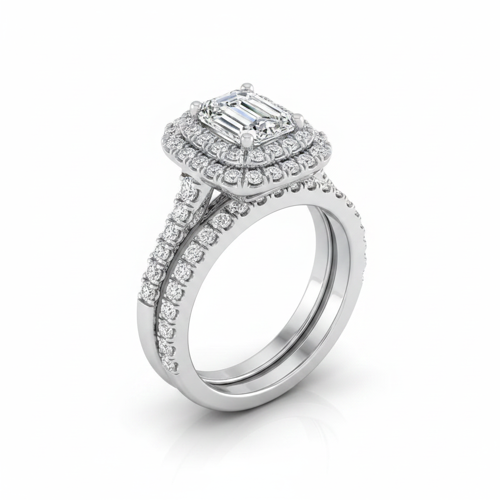 The Britney Matching Wedding Band, Emerald in Platinum