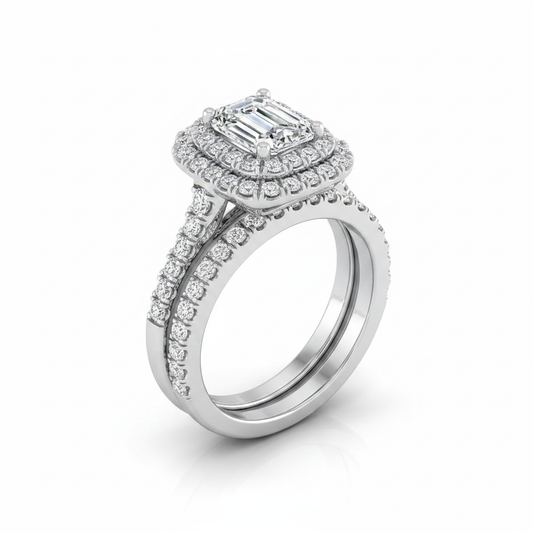 The Britney Matching Wedding Band, Emerald in Platinum