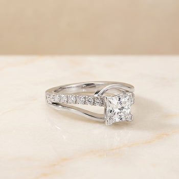 The Tatyana Bypass Pavé Swirl Princess Cut Engagement Ring Setting in 18K White Gold