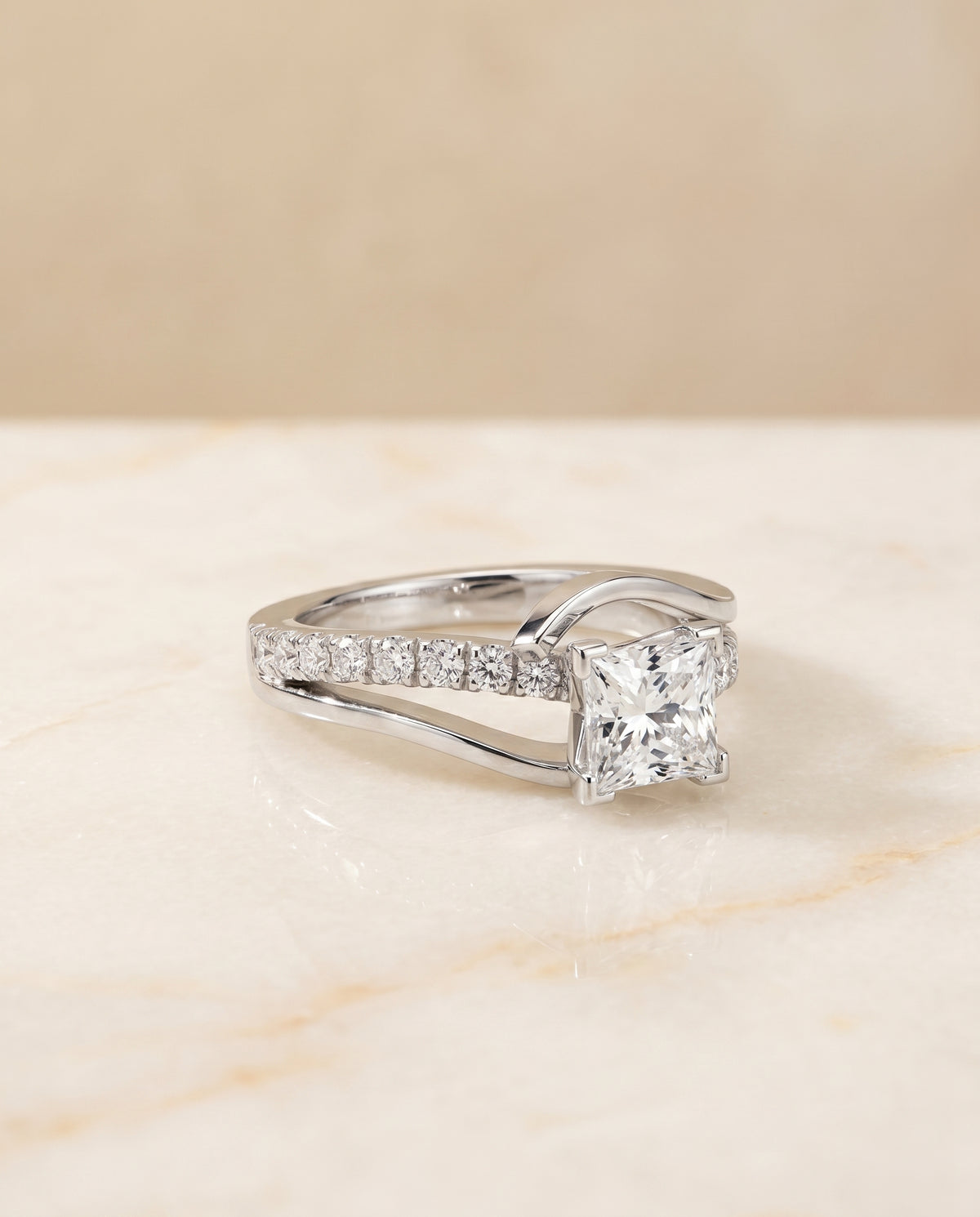 The Tatyana princess engagement ring setting in 18K White Gold | RockHer