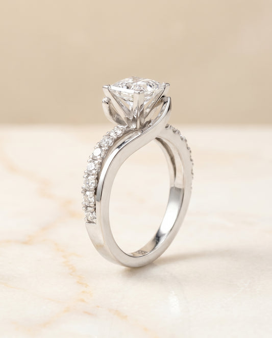The Tatyana Bypass Pavé Swirl Princess in 14K White Gold
