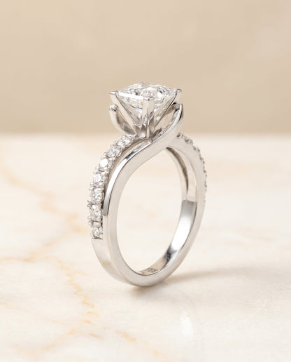 The Tatyana Select Bypass Pave Swirl Princess Cut Solitaire Engagement Ring with Lab Diamond in Platinum — view 2