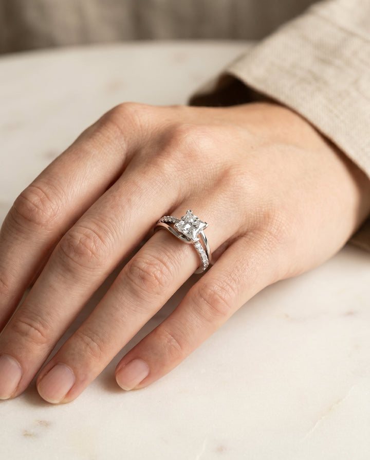 Tatyana Select Bypass Pave Swirl Princess Cut Solitaire in 14K White Gold – view 3