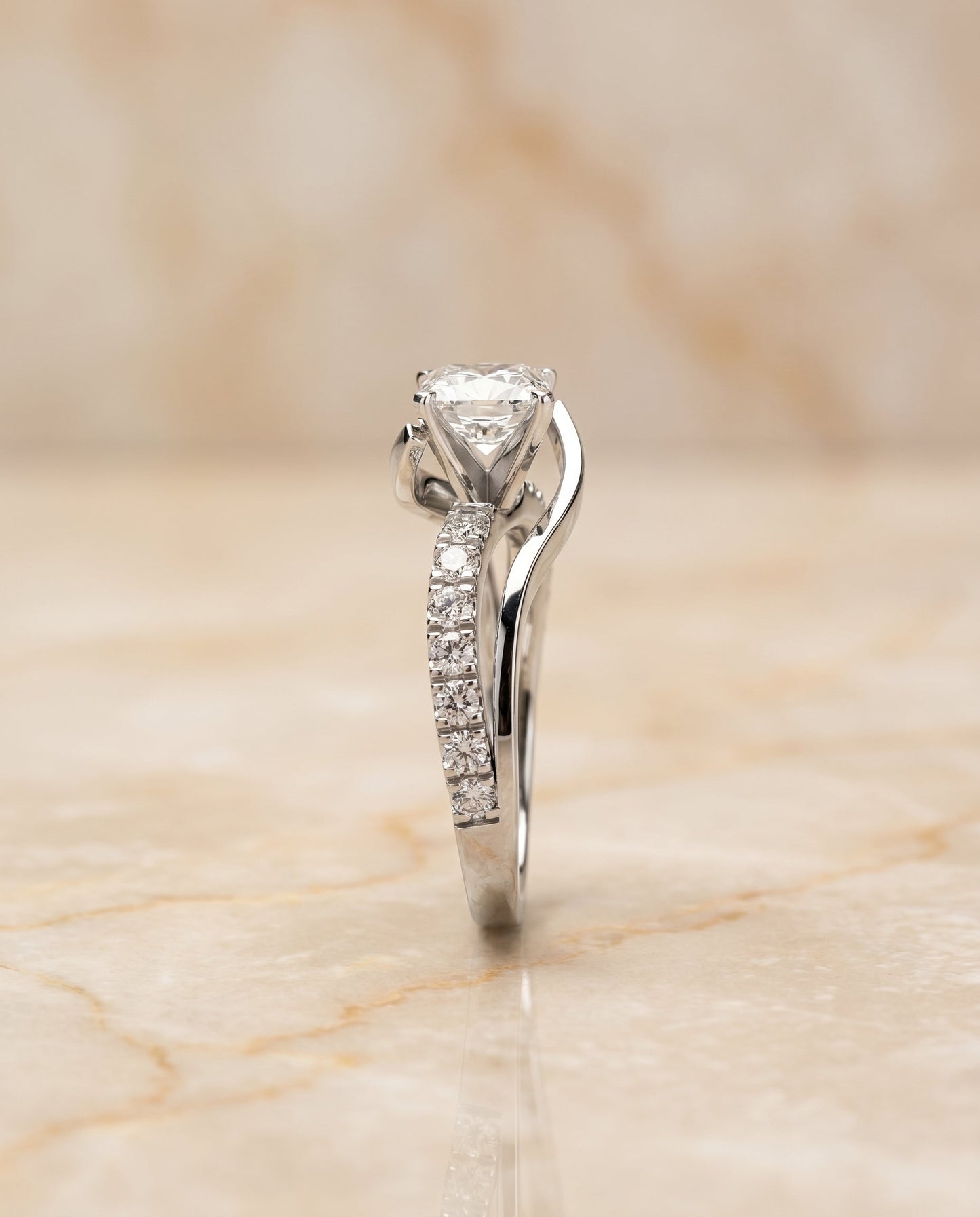 Tatyana Select Bypass Pave Swirl Princess Cut Solitaire in 14K White Gold – view 6