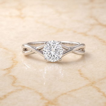 The Grace Twisted Shank Hidden Halo Solitaire Round Engagement Ring Setting in 18K White Gold