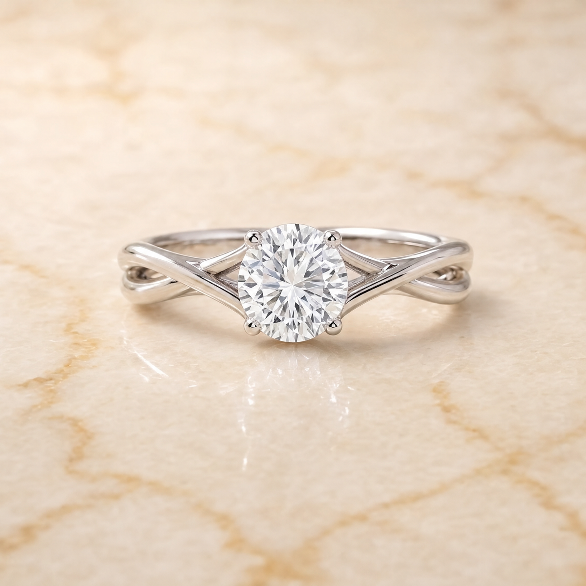 The Grace Twisted Shank Hidden Halo Solitaire Round Engagement Ring Setting in 18K White Gold