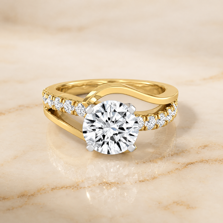 The Tatyana Bypass Pavé Swirl Round Engagement Ring Setting in 18K Yellow Gold