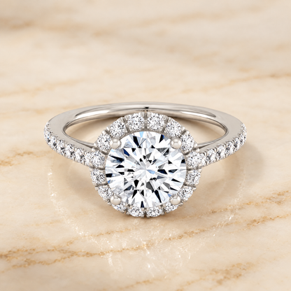 The Dylan Petite French Pavé Halo Round Engagement Ring Setting in Platinum