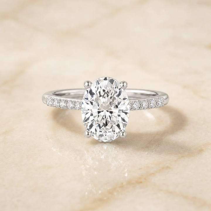 The Abbey Hidden Halo Pavé Oval Engagement Ring Setting in 18K White Gold
