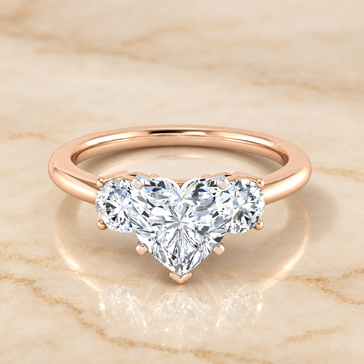 The Anita Classic Three Stone Heart Engagement Ring Setting in 14K Rose Gold