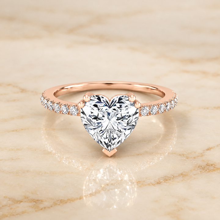 The Kelly Double Claw Prong French Pavé Heart Engagement Ring Setting in 14K Rose Gold