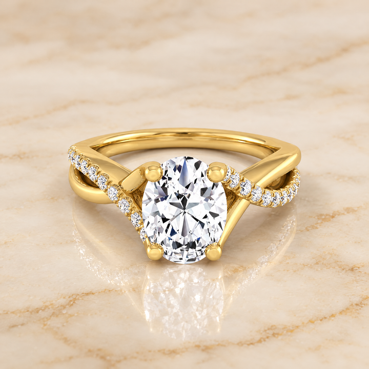 The Ottava Bypass Pavé Twist Oval Engagement Ring Setting in 18K Yellow Gold
