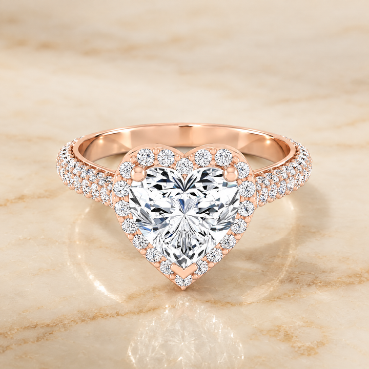 The Ella Micro Pavé Triple Row Halo Heart Engagement Ring Setting in 14K Rose Gold