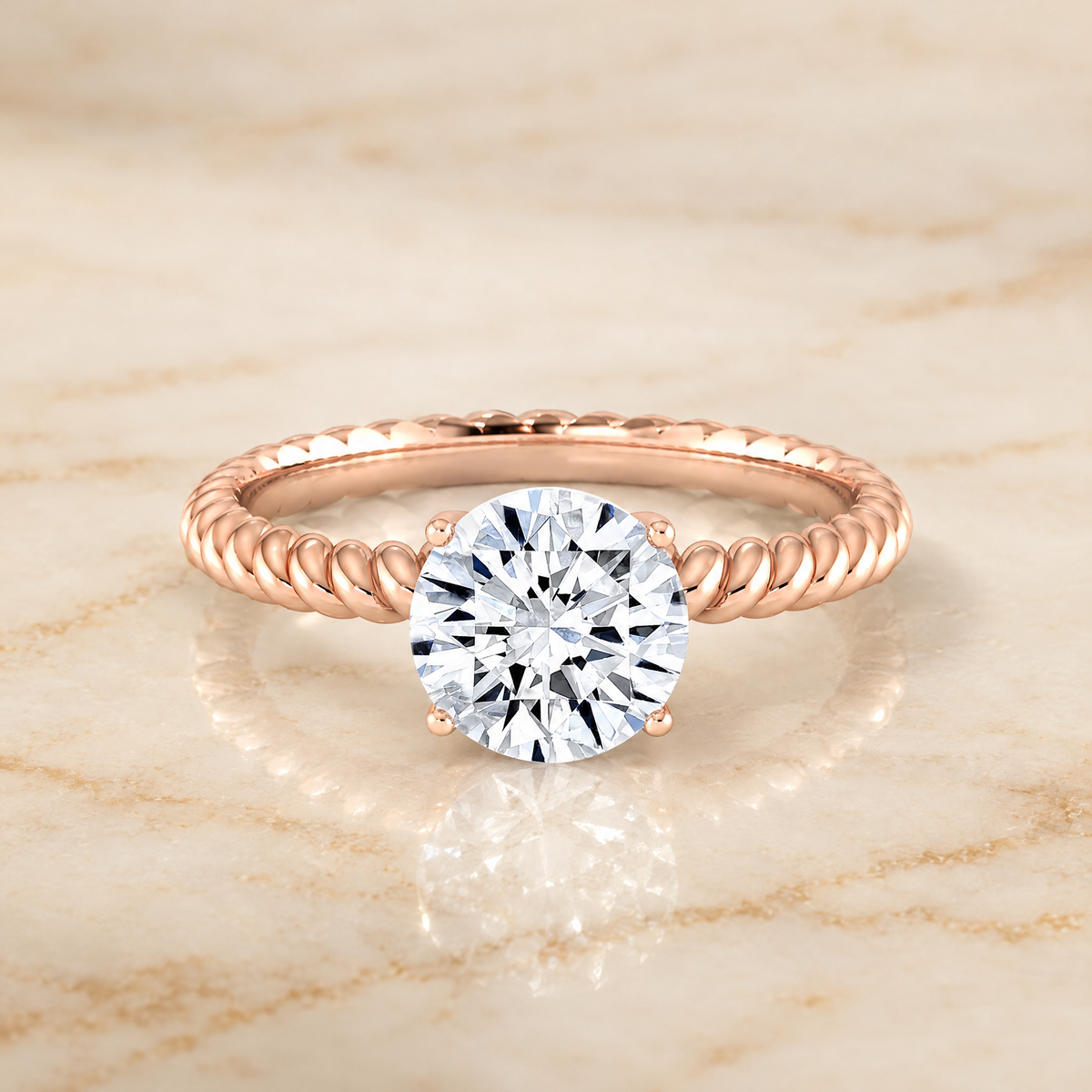 The Charlie Twisted Rope Surprise Stone Solitaire Round Engagement Ring Setting in 14K Rose Gold