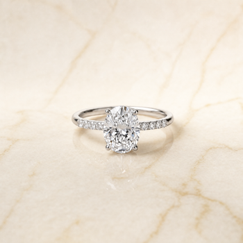 The Cherie Hidden Halo Pavé Solitaire Oval Engagement Ring Setting in Platinum