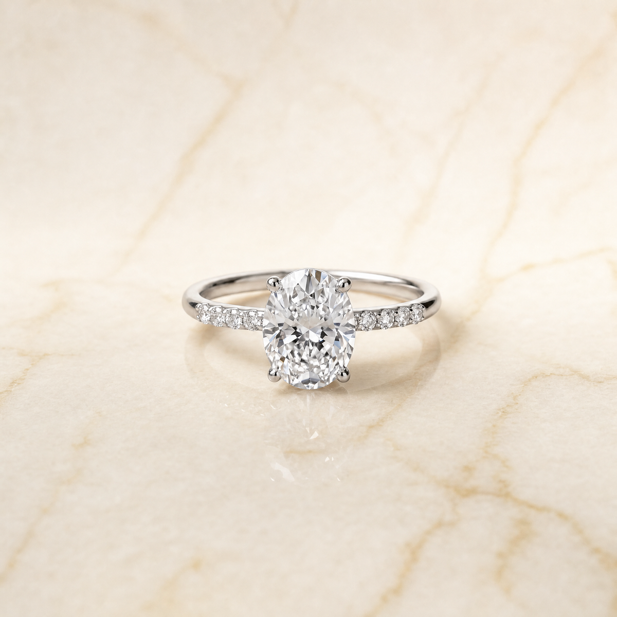 The Cherie Hidden Halo Pavé Solitaire Oval Engagement Ring Setting in Platinum
