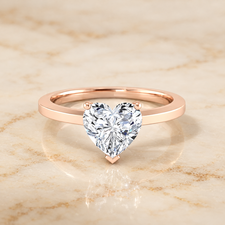 The Carmen Beveled Edge Comfort Fit Solitaire Heart Engagement Ring Setting in 14K Rose Gold
