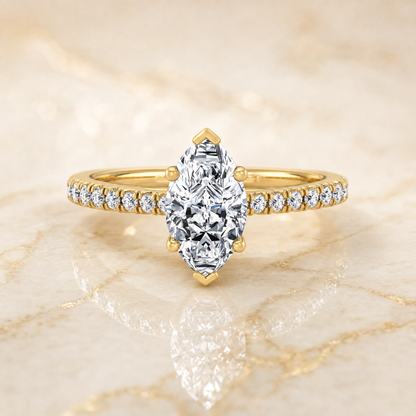 The Donna Cathedral French Pavé Solitaire Marquise Engagement Ring Setting in 18K Yellow Gold