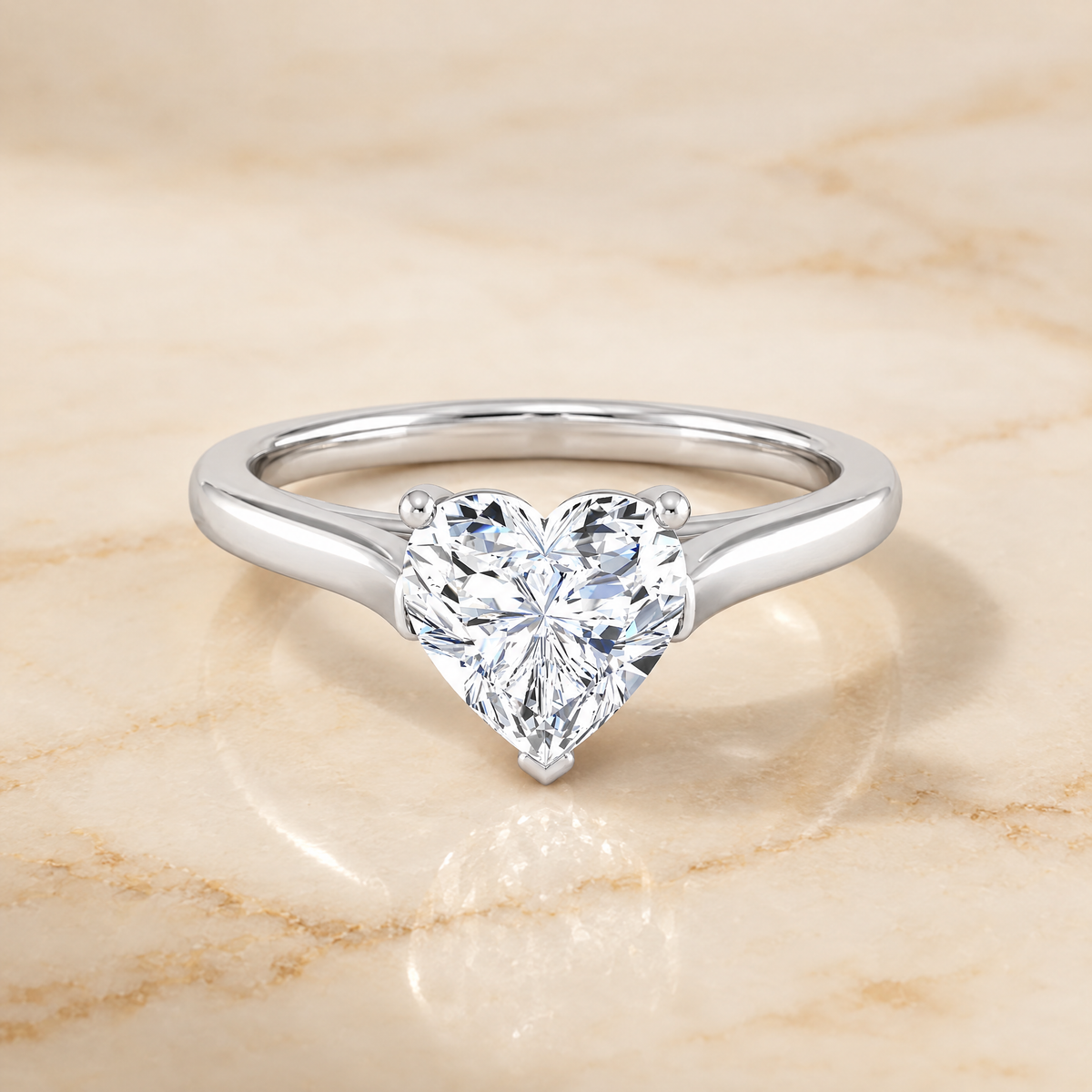 The Juliette Elegant Cathedral Squared Edge Solitaire Heart Engagement Ring Setting in 18K White Gold