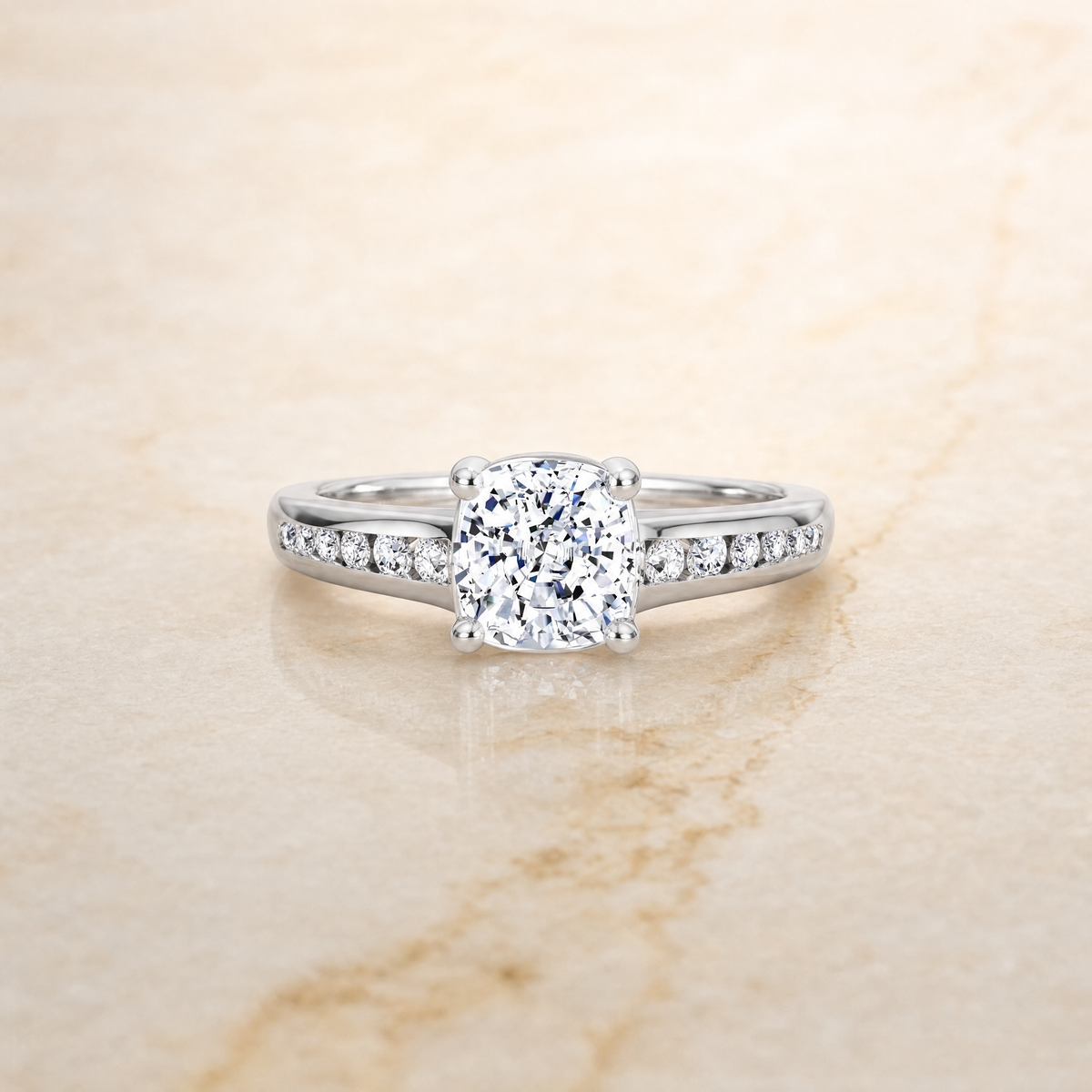 The Stevie Contemporary Channel Cushion Cut Engagement Ring Setting in Platinum