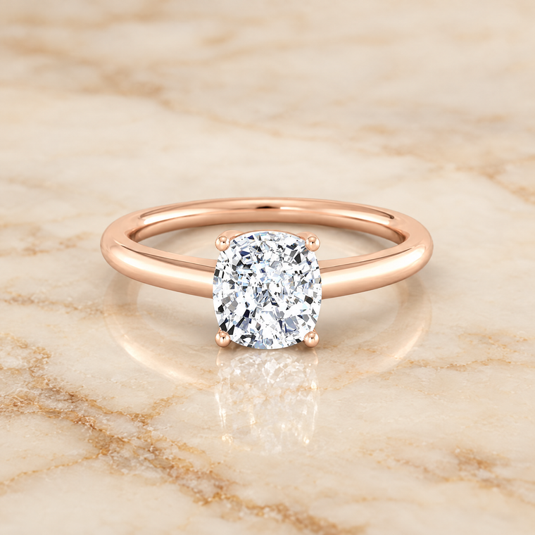 The Viola Contemporary Comfort Fit Flat Shank Solitaire Cushion Cut Engagement Ring Setting in 14K Rose Gold
