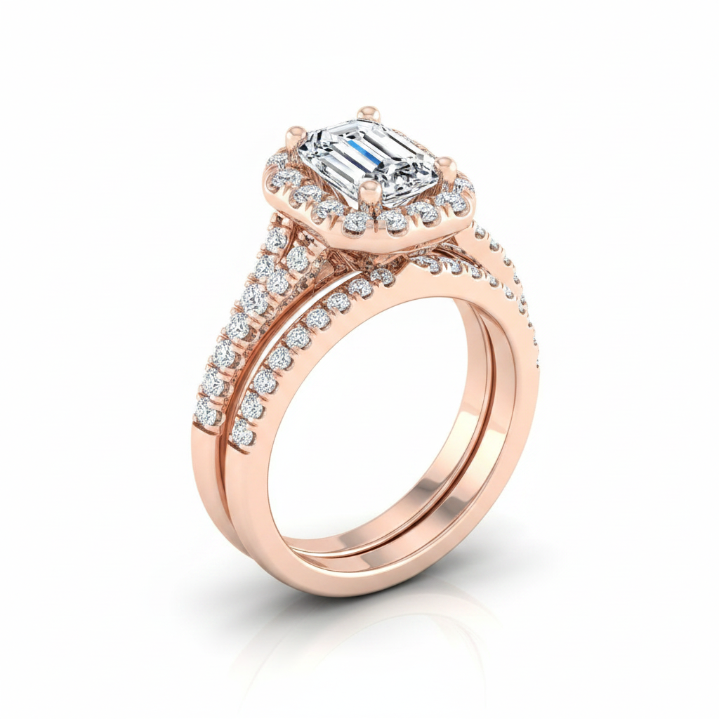 The Calliope Matching Wedding Band, Emerald in 14K Rose Gold