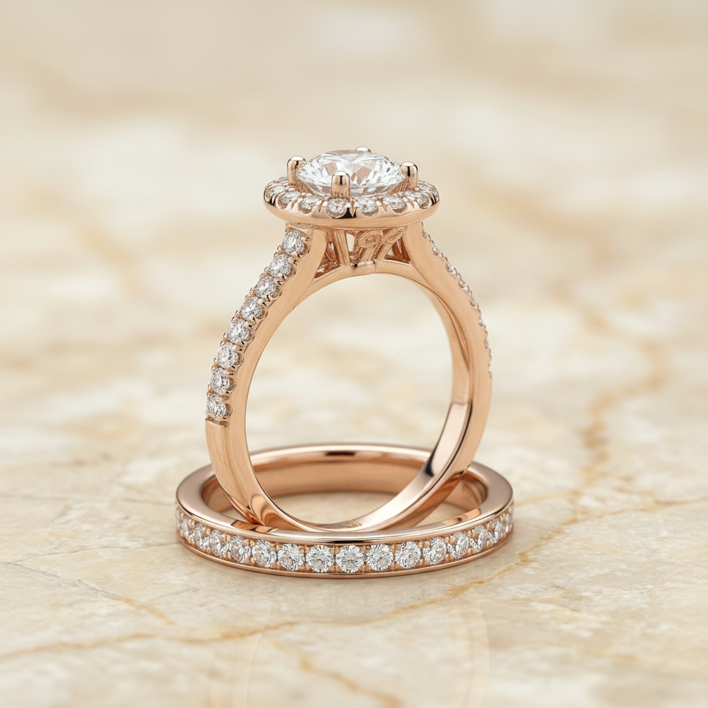 The Calliope Matching Wedding Band, Round in 14K Rose Gold