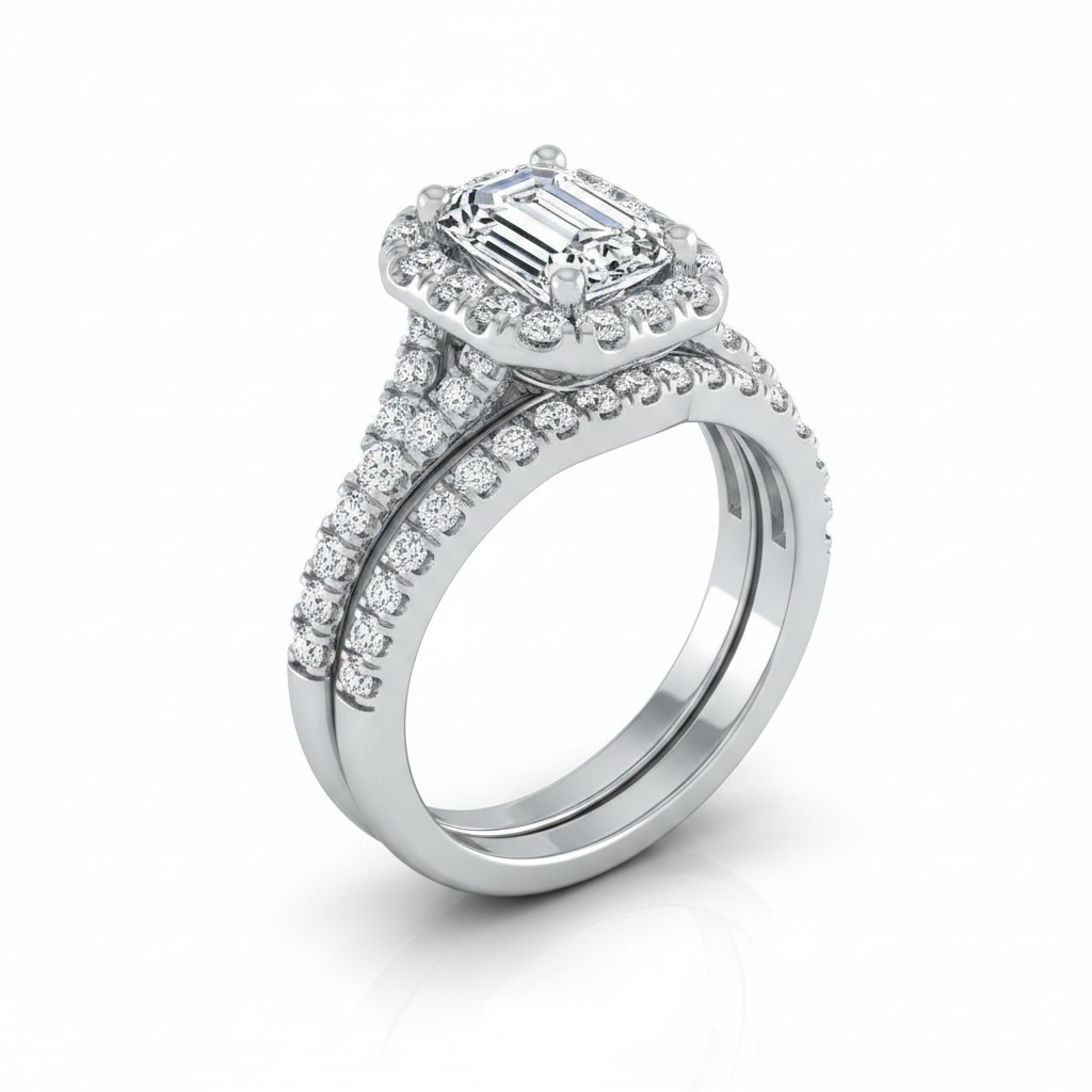 The Calliope Matching Wedding Band, Emerald in 18K White Gold