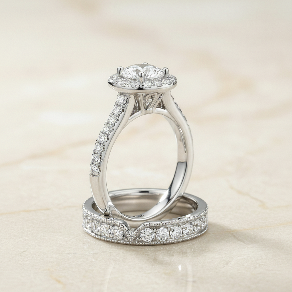 The Calliope Matching Wedding Band, Round in 18K White Gold
