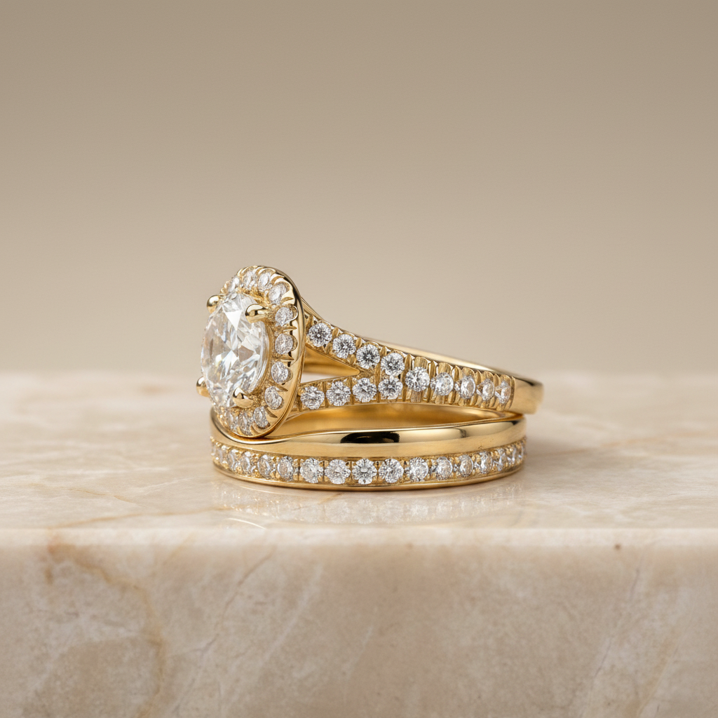 The Calliope Matching Wedding Band, Round in 18K Yellow Gold