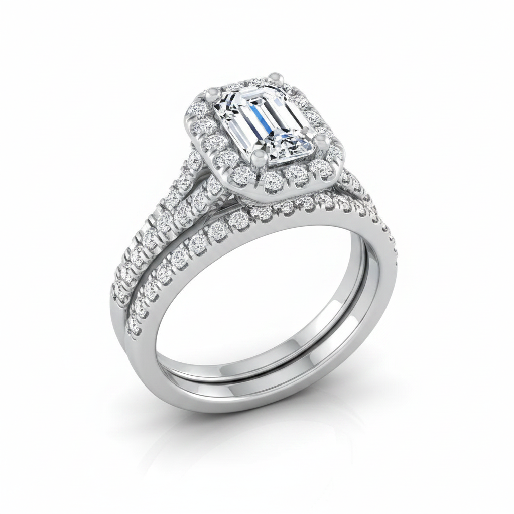 The Calliope Matching Wedding Band, Emerald in Platinum