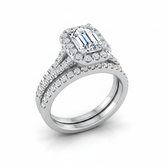 The Calliope Matching Wedding Band, Emerald in Platinum