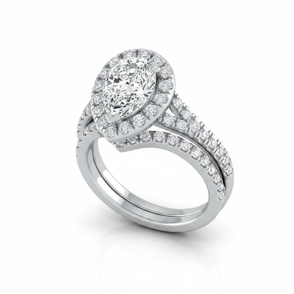 The Calliope Matching Wedding Band, Pear in Platinum