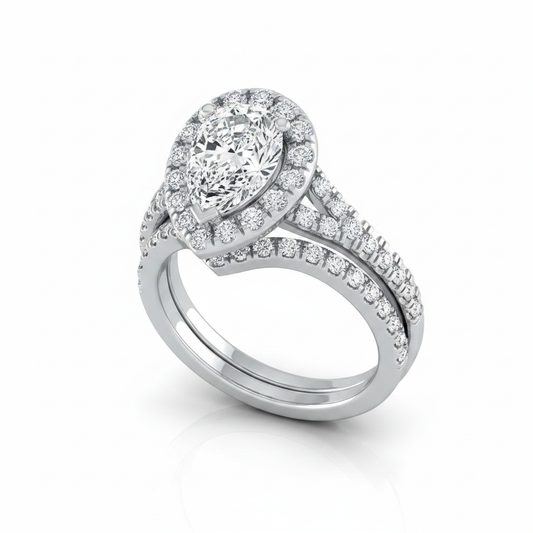 The Calliope Matching Wedding Band, Pear in Platinum