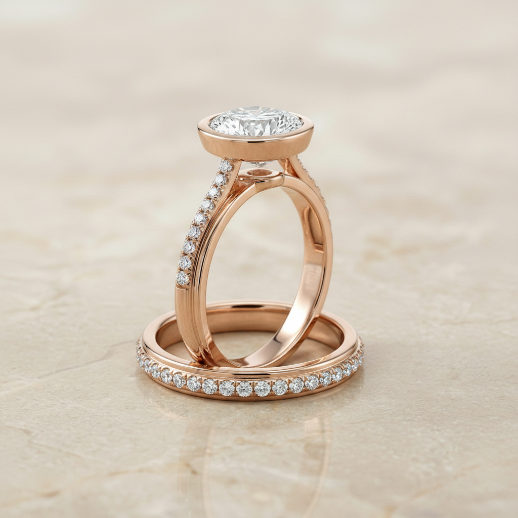 The Cappella Matching Wedding Band, Round in 14K Rose Gold