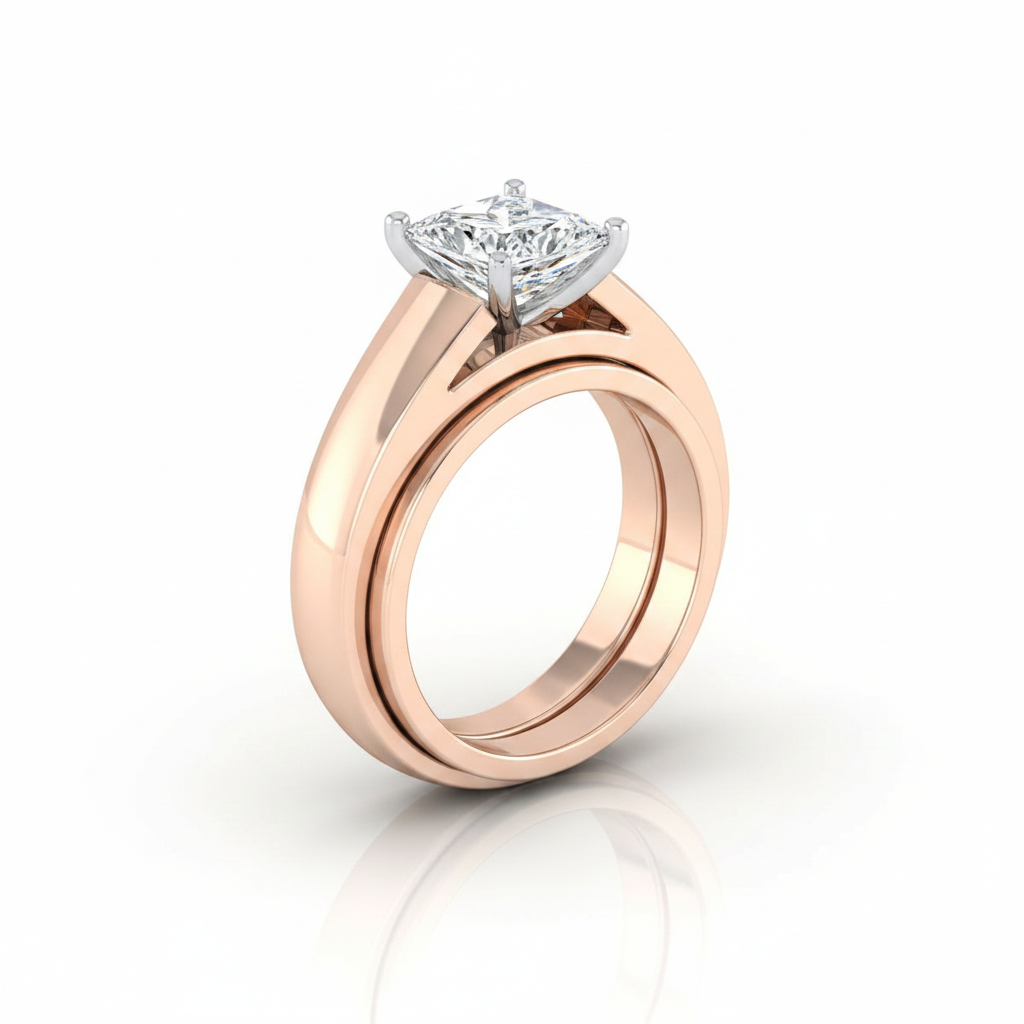 The Carly Matching Wedding Band, Princess in 14K Rose Gold