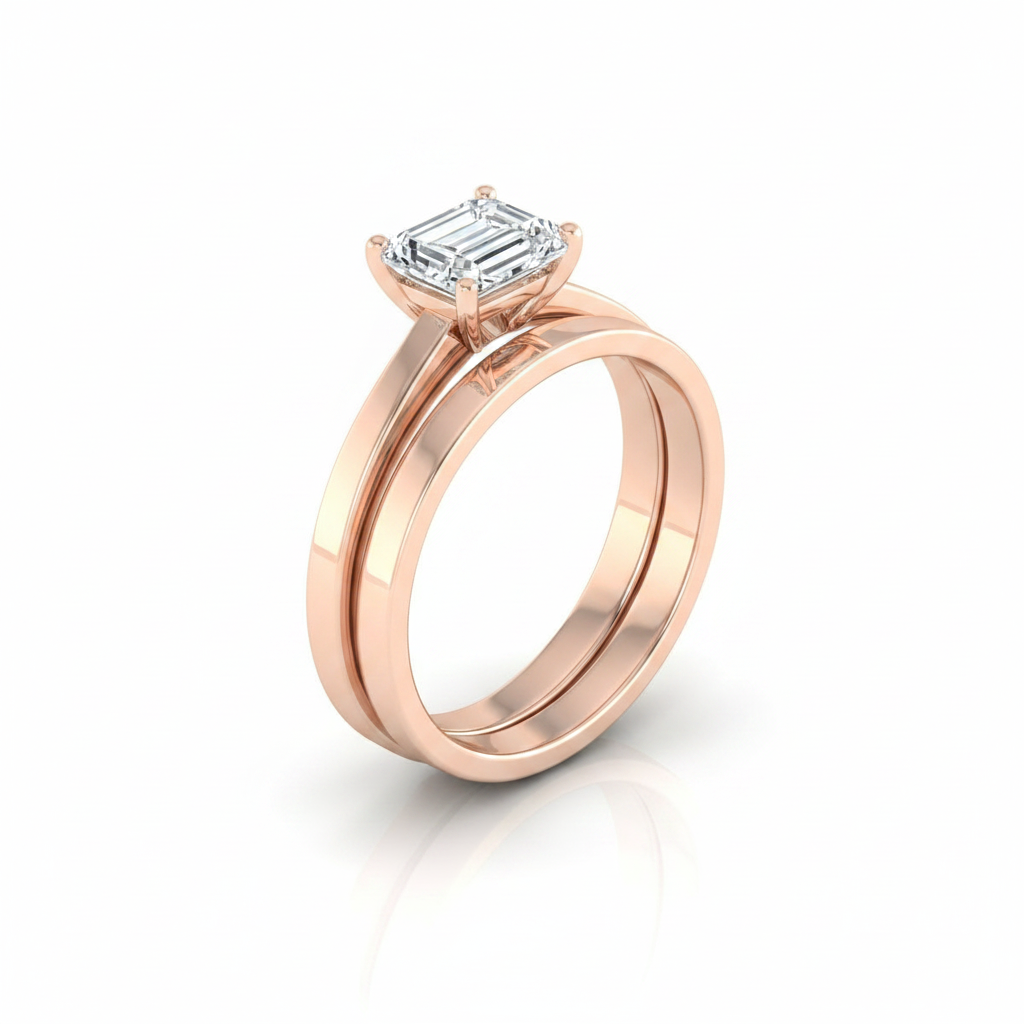 The Carmen Matching Wedding Band, Emerald in 14K Rose Gold