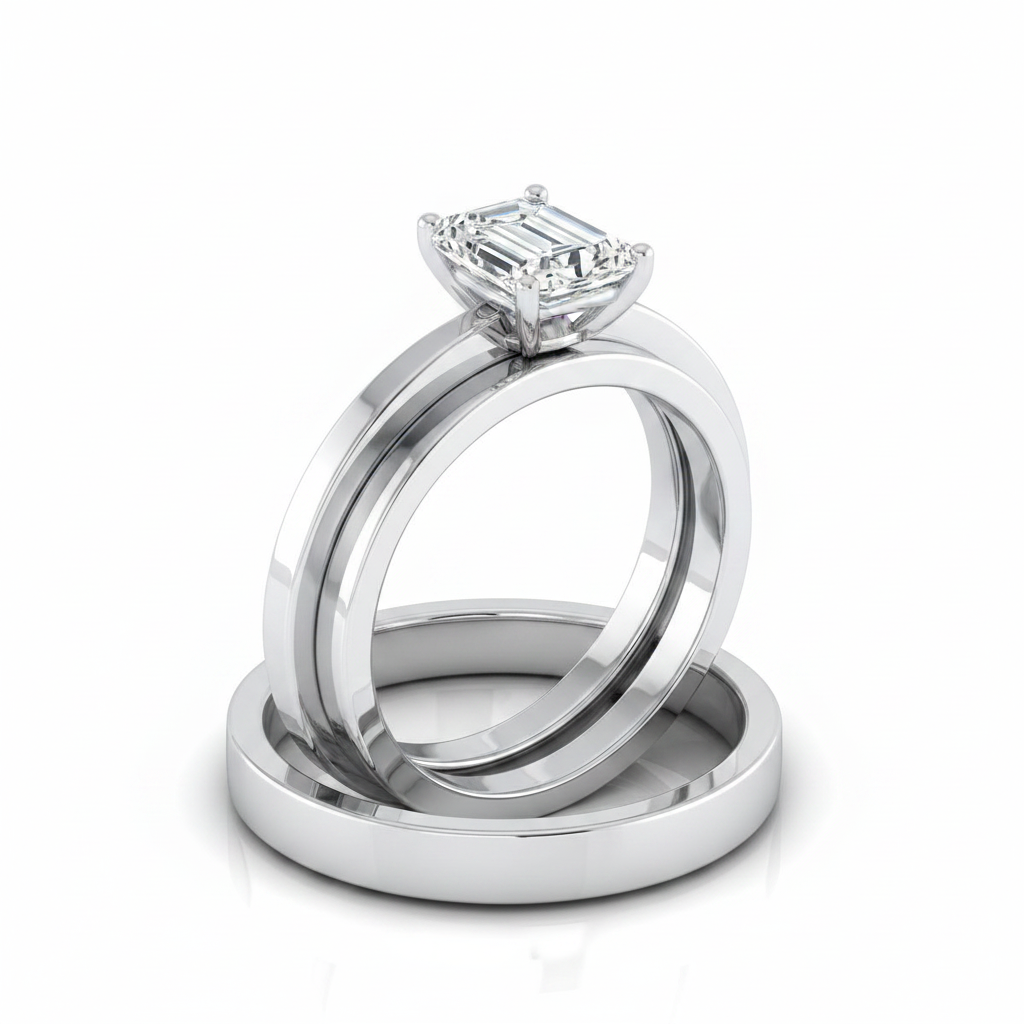 The Carmen Matching Wedding Band, Emerald in 18K White Gold