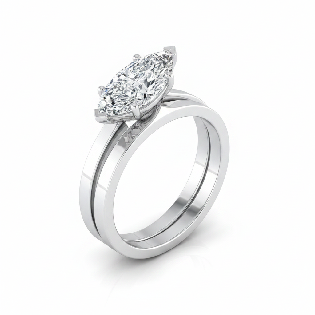 The Carmen Matching Wedding Band, Marquise in 18K White Gold