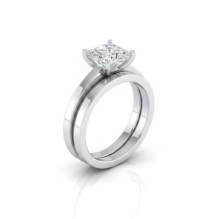 The Carmen Matching Wedding Band, Princess in 18K White Gold | RockHer