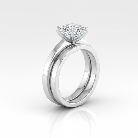 The Carmen Matching Wedding Band, Asscher in Platinum