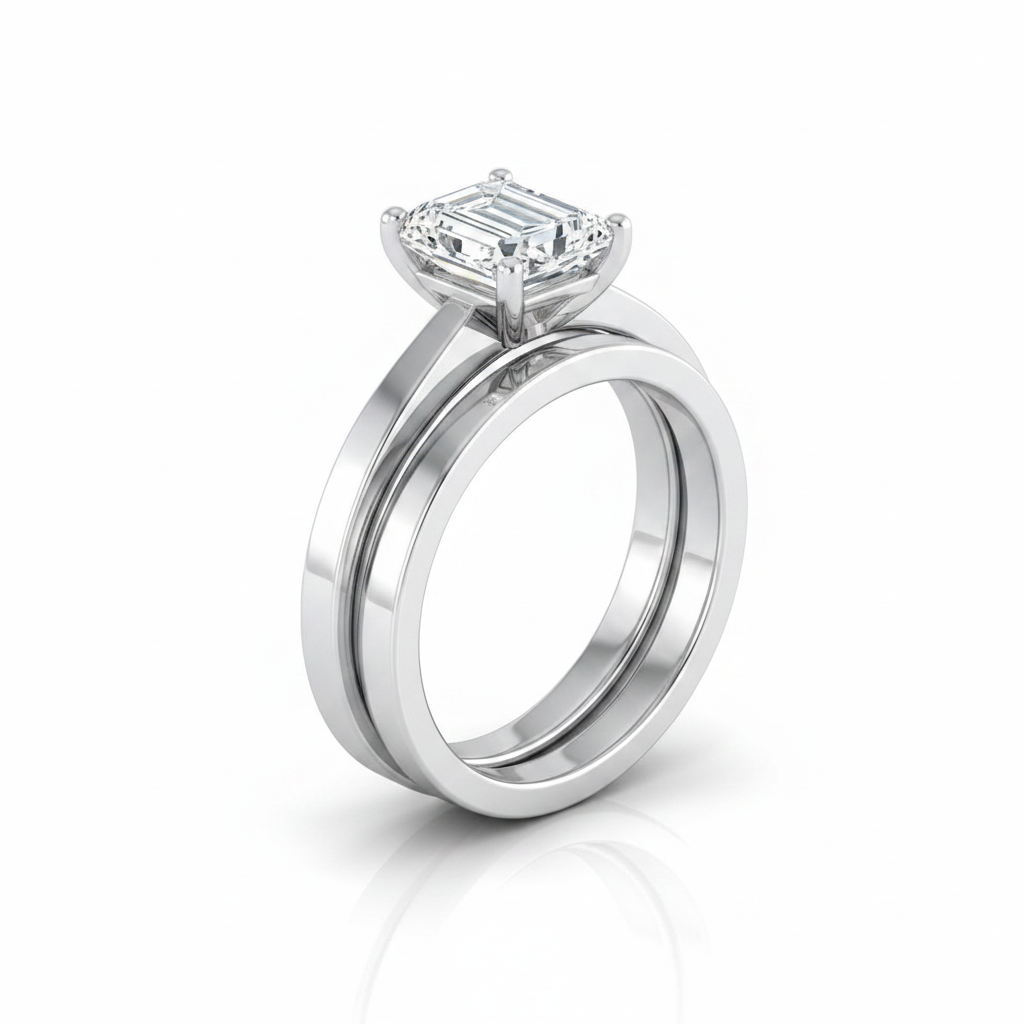 The Carmen Matching Wedding Band, Emerald in Platinum
