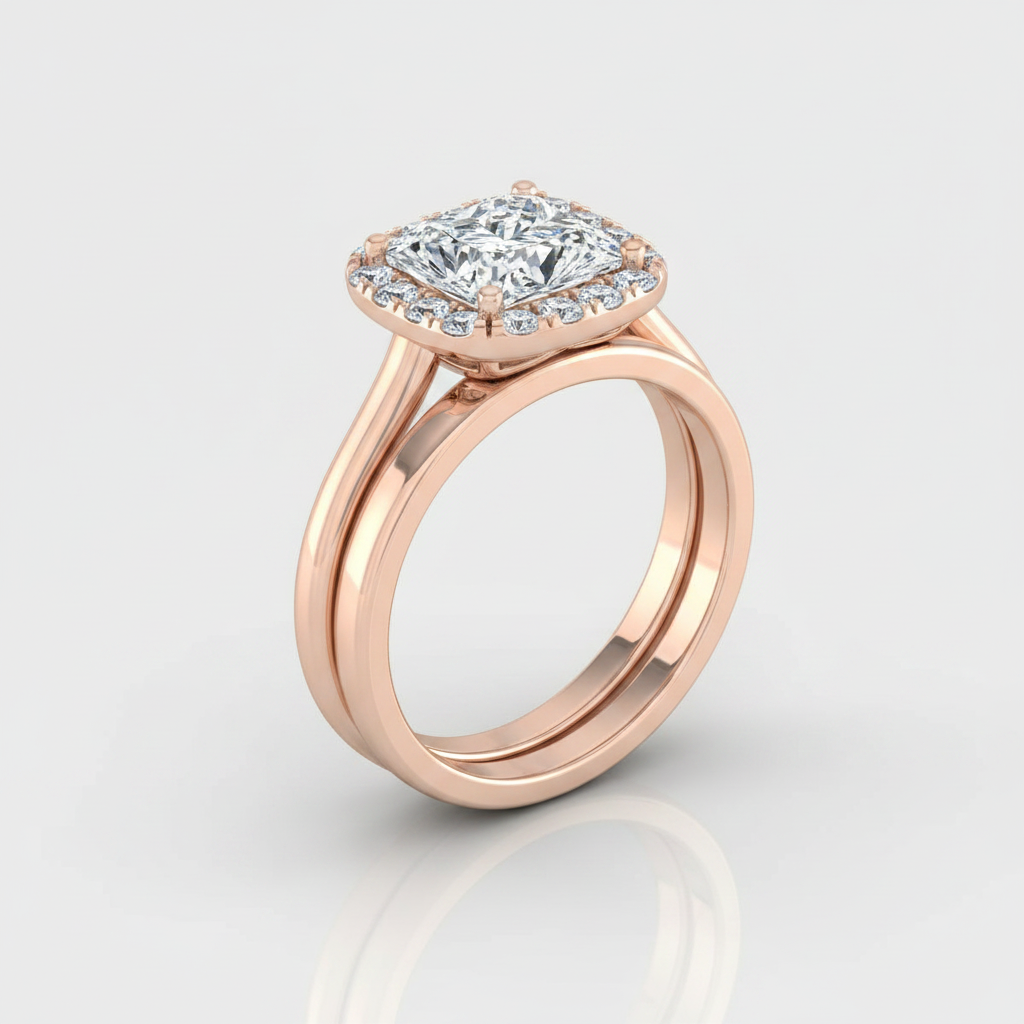 The Carnie Matching Wedding Band, Princess in 14K Rose Gold