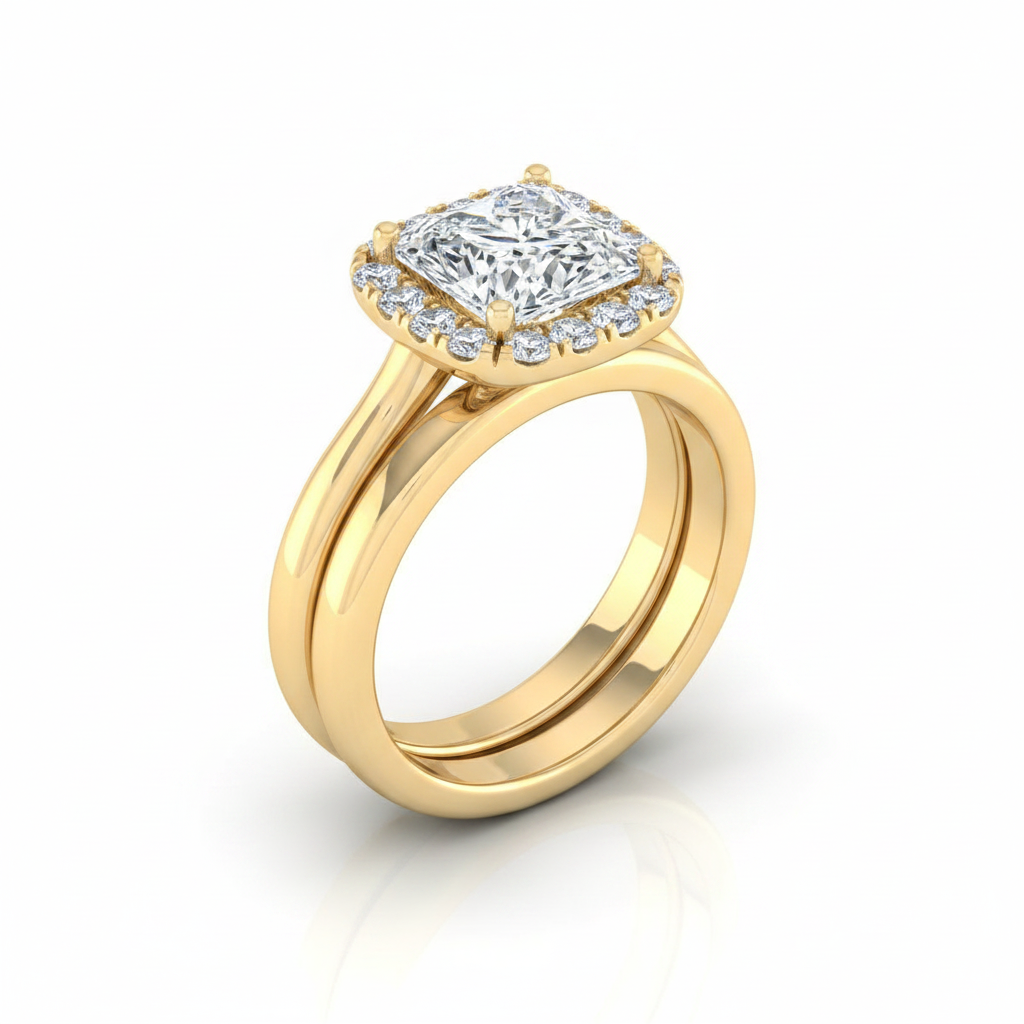The Carnie Matching Wedding Band, Princess in 18K Yellow Gold