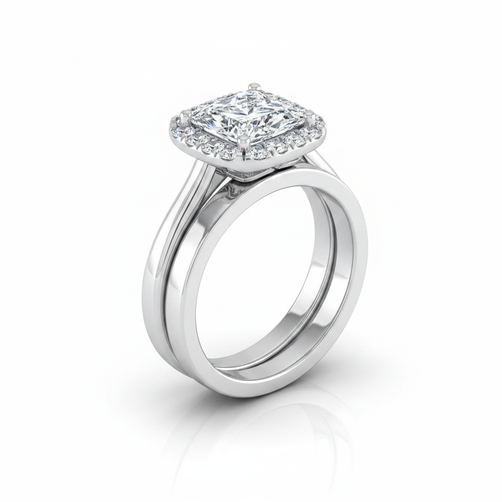 The Carnie Matching Wedding Band, Princess in Platinum