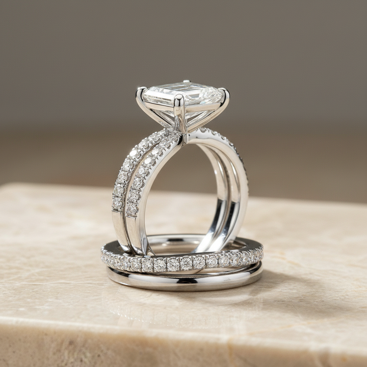 The Carole Matching Wedding Band, Emerald in Platinum | RockHer