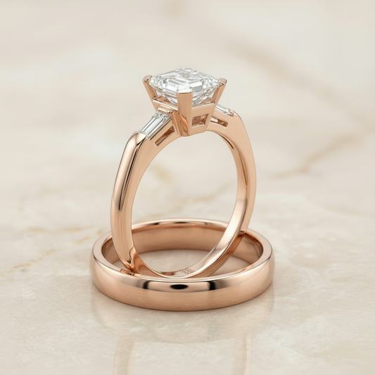 The Caroline Matching Wedding Band, Emerald in 14K Rose Gold