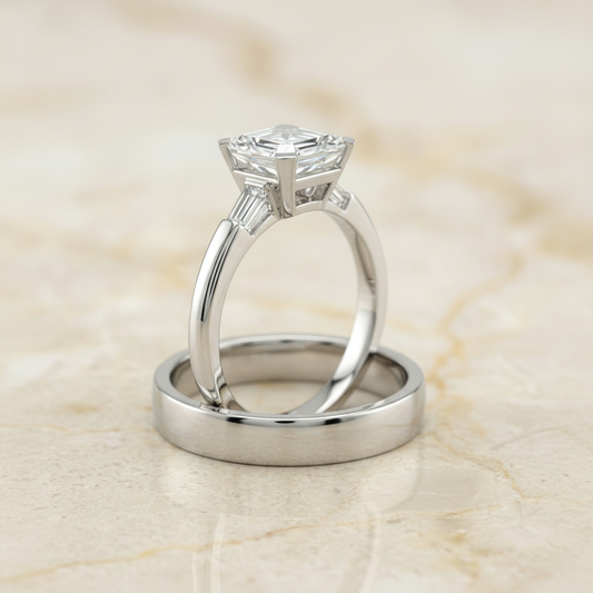The Caroline Matching Wedding Band, Emerald in Platinum